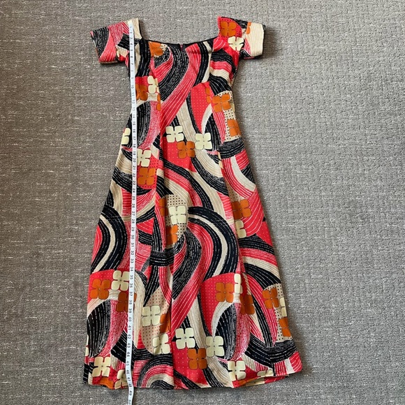 Vintage 60’s / 70’s Maxi Off the Shoulder Abstract Print Dress Gown Size 2/4 - Picture 4 of 5